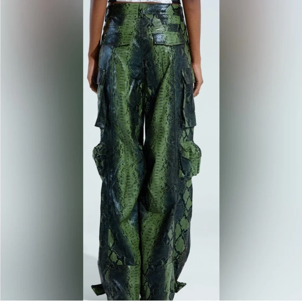 AKIRA Green and Black Snakeskin Wide Leg Faux Leather Pants - Picture 4 of 4